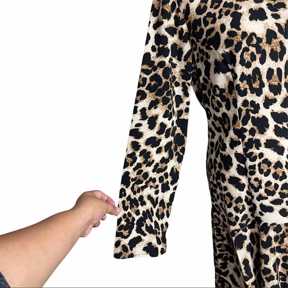Aqua Long Sleeve Cheetah Dress w/ Ruffle Skirt Large - Picture 3 of 6